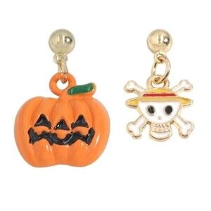 Halloween Mismatched Earrings - Jack O Lantern Skull and Crossbones - 0.88" L